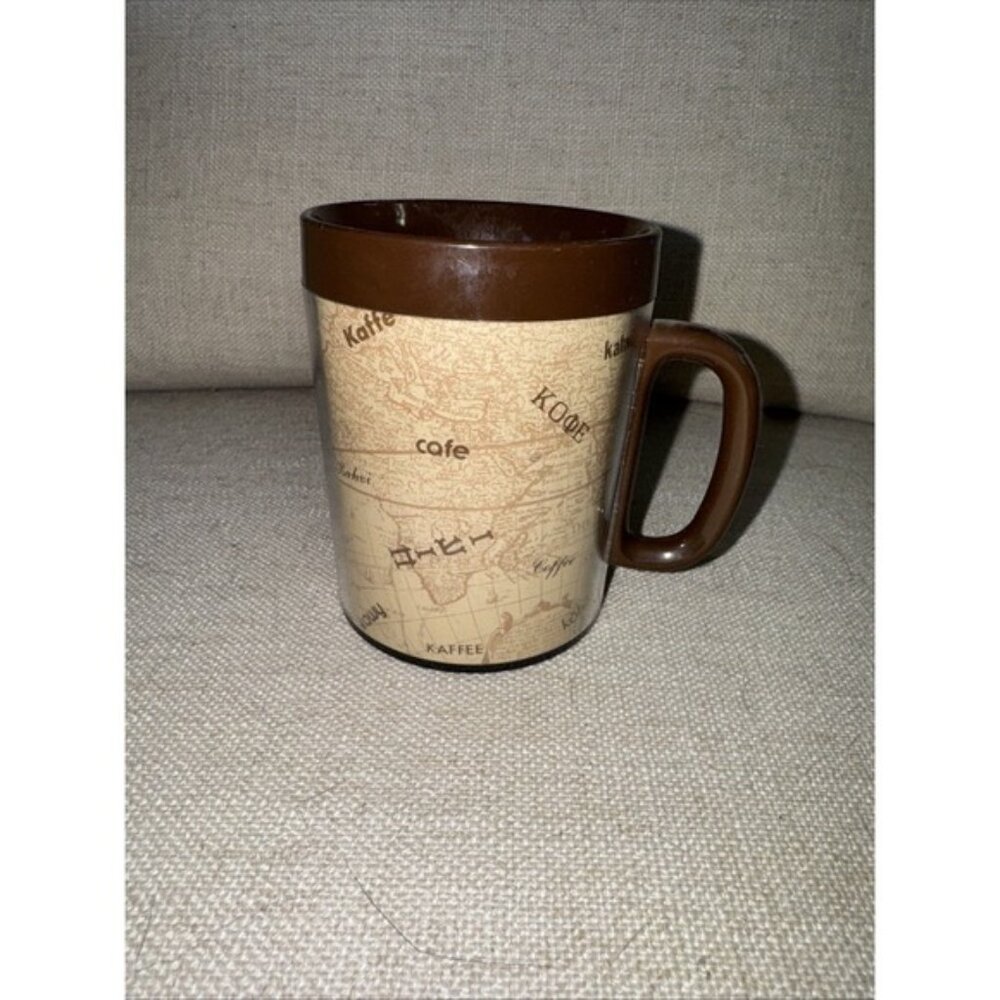 Thermo Serv Vintage 1970s Plastic Insulated Coffee Cup International Languages